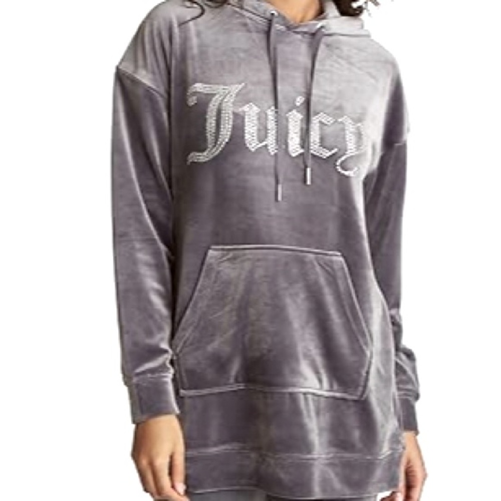 Juicy Couture Velour Oversized Big Bling Hoodie with Rhinestones in Dark Gray XS